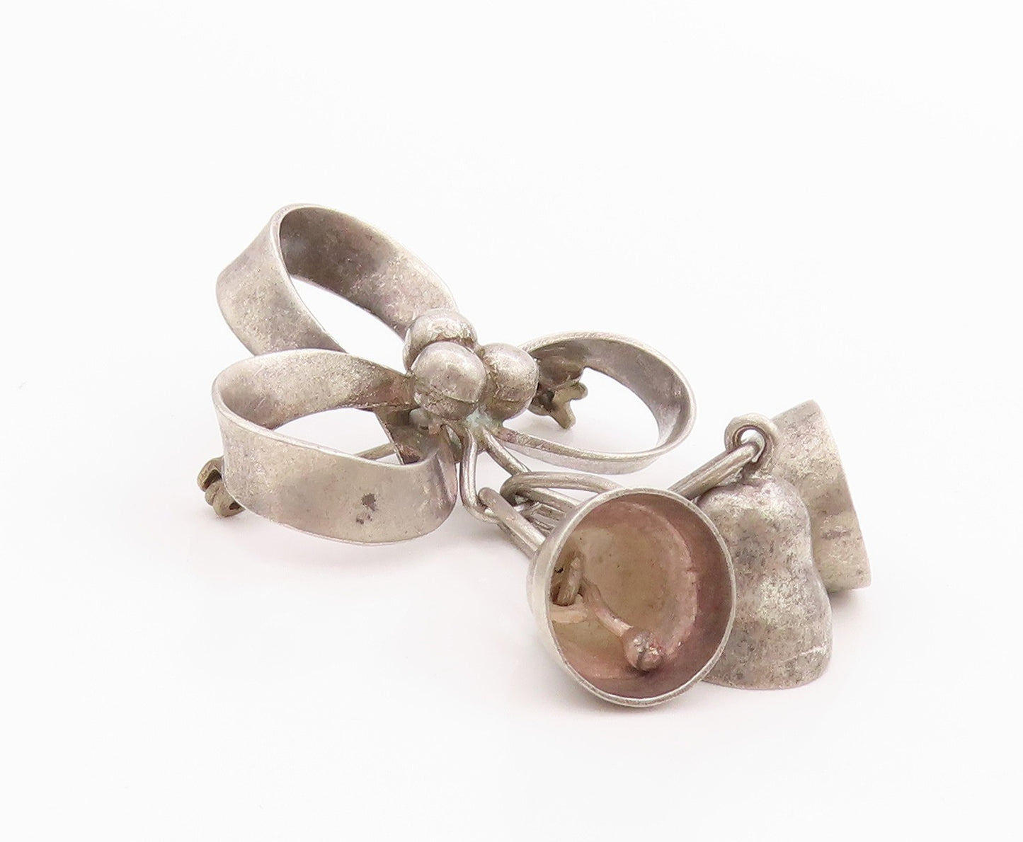 925 Sterling Silver Vintage Brooch MEXICO Cutout Brow With Bells Jingles BP11712