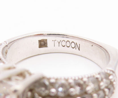 925 Sterling Silver Vintage Ring TYCOON Two Shape CZ Statement Band Sz 6 RG34113