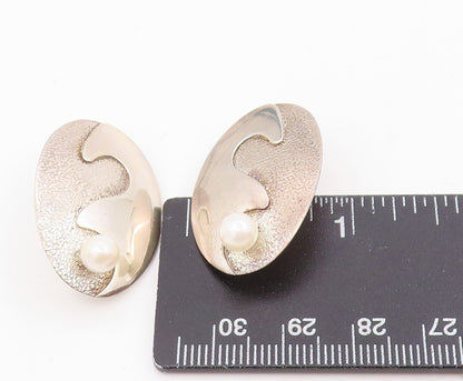 925 Sterling Silver Vintage Earrings Round Pearl Carved Yin Yang Stud  EG13996