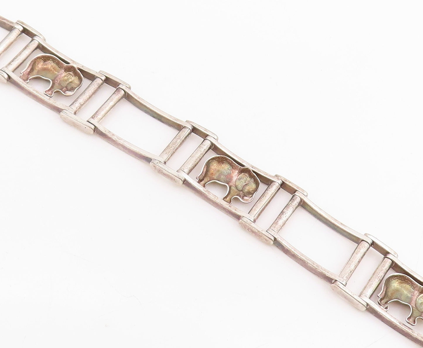 925 Sterling Silver Vintage Bracelet Good Luck Elephant Figural Link  BT11630