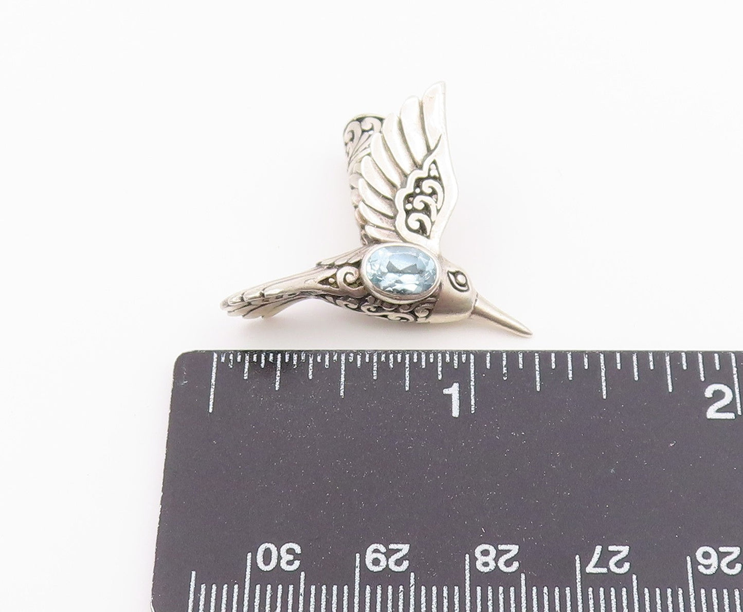 925 Sterling Silver Vintage Pendant ATI Blue Topaz Hummingbird Charm  PT26365