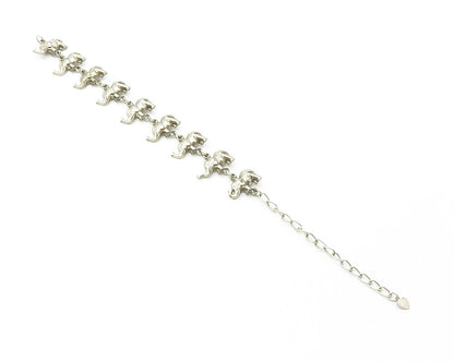 925 Sterling Silver  Vintage Dark Tone Elephant Motif Chain Bracelet  BT5596