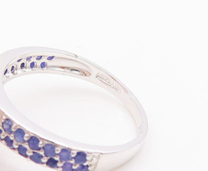 925 Sterling Silver Vintage Ring Amorphas Pearl Sapphire Inlay Band Sz 8 RG29567