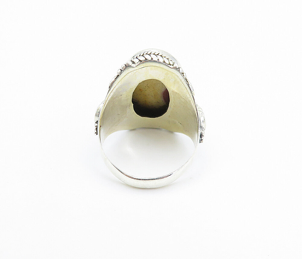 925 Sterling Silver  Cabochon Cut Jasper Floral Cocktail Ring Sz 6  RG8072