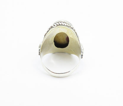 925 Sterling Silver  Cabochon Cut Jasper Floral Cocktail Ring Sz 6  RG8072