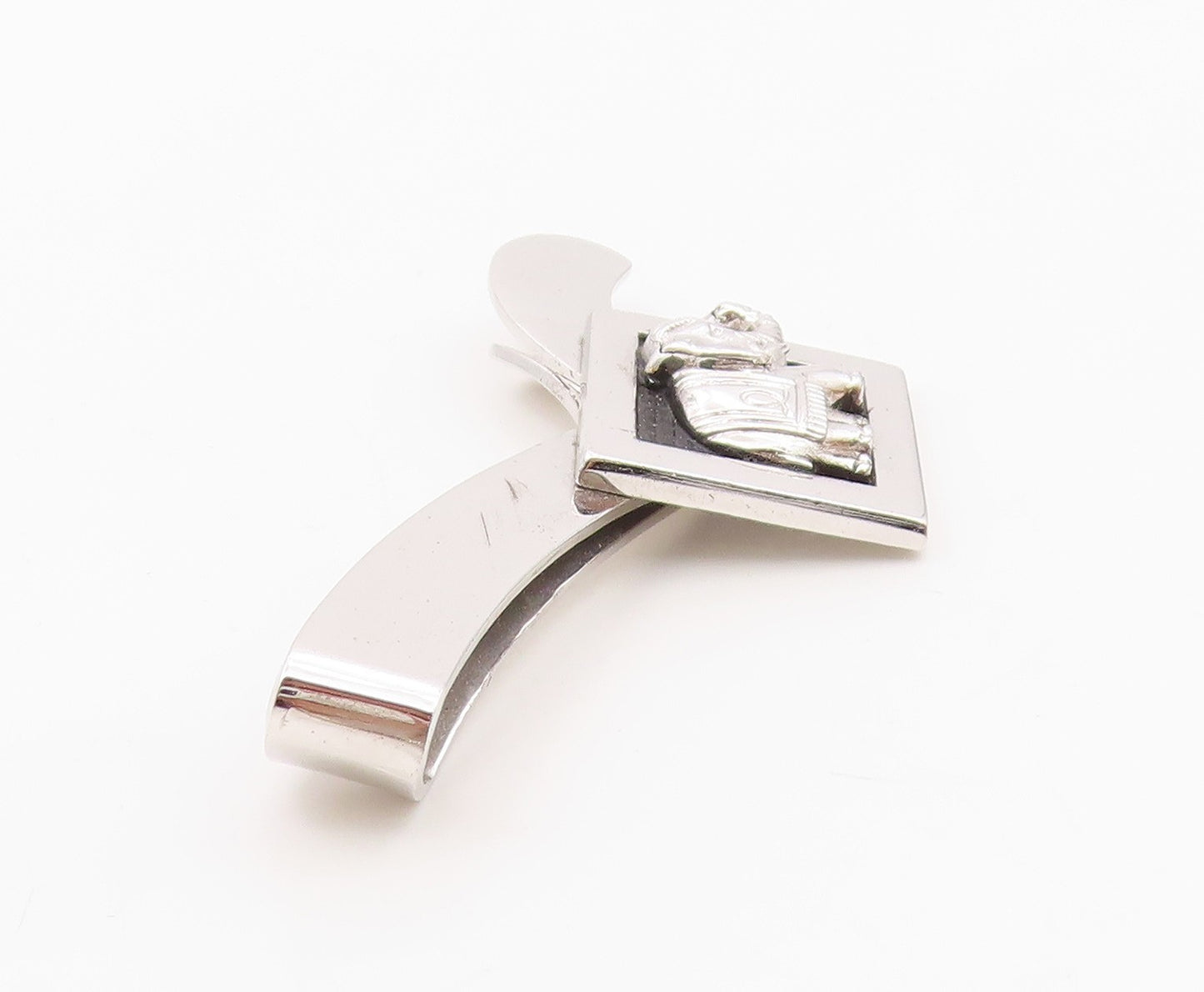925 Sterling Silver  Vintage Shiny Elephant Motif Smooth Tie Clip  TR1975