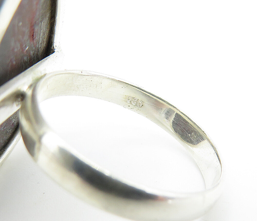 925 Sterling Silver  Pear Shape Agate Shiny Smooth Cocktail Ring Sz 8  RG8022