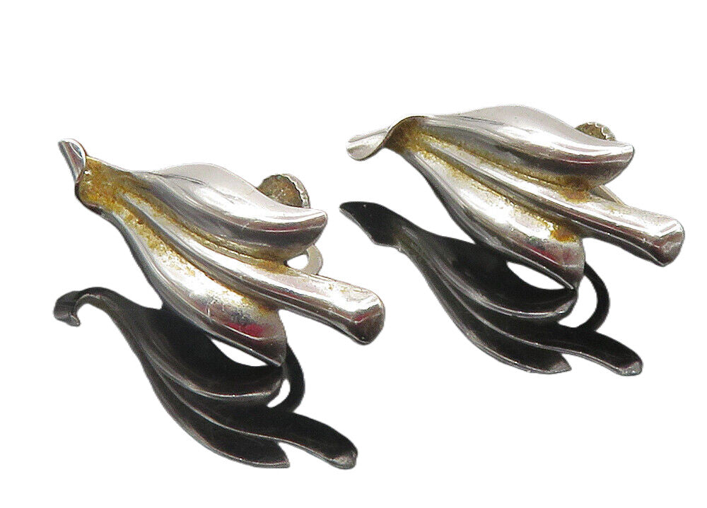 BOND BOYD 925 Silver  Vintage Shiny Modernist Non Pierce Drop Earrings  EG6271