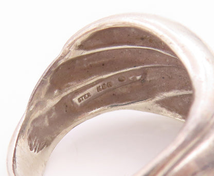 925 Sterling Silver Vintage Ring Modernist Grooved Dome Band  Sz 8  RG36098