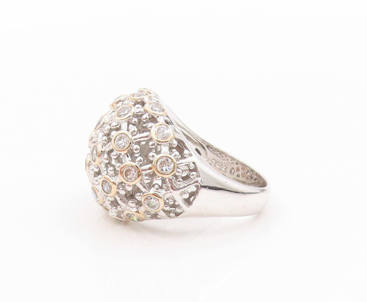 925 Sterling Silver Vintage Ring Cutout Spider Web CZ Design  Sz 7  RG31838