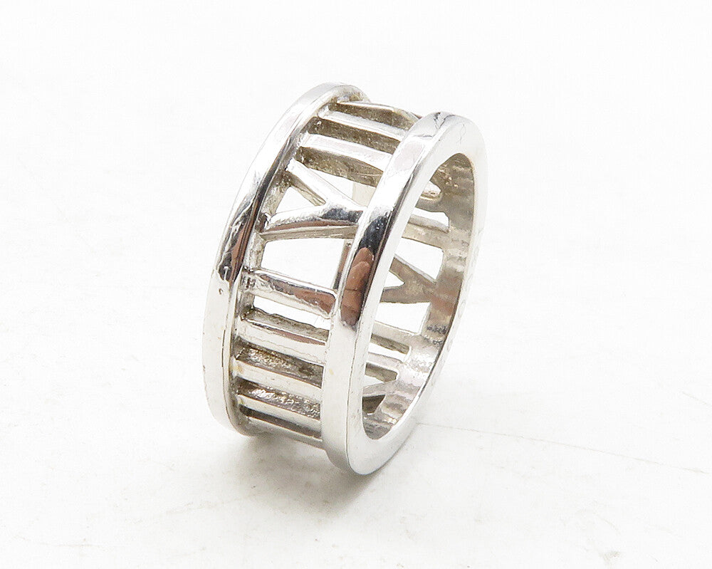 925 Sterling Silver  Vintage Shiny Roman Numerals Band Ring Sz 7  RG12538