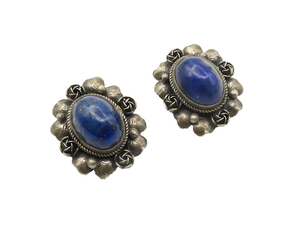 PERRUZI 925 Silver  Vintage Lapis Lazuli Non Pierce Drop Earrings  EG7210