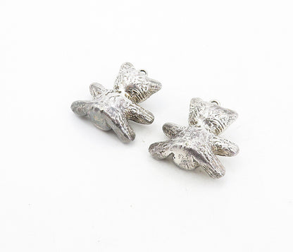 925 Sterling Silver  Vintage Hollow Etched Teddy Bear Drop Earrings  EG4128