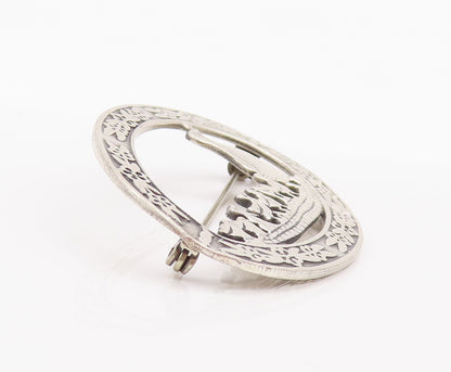 925 Sterling Silver Vintage Brooch Pin Floral Carved Frame Duck Family  BP10359