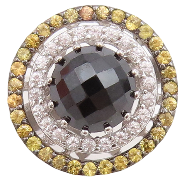 925 Sterling Silver Vintage Ring Round Onyx CZ & Citrine Rings  Sz 7  RG30978