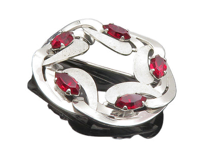 VAN DELL 925 Sterling Silver  Marquise Cut Red Topaz Swirl Brooch Pin  BP3634