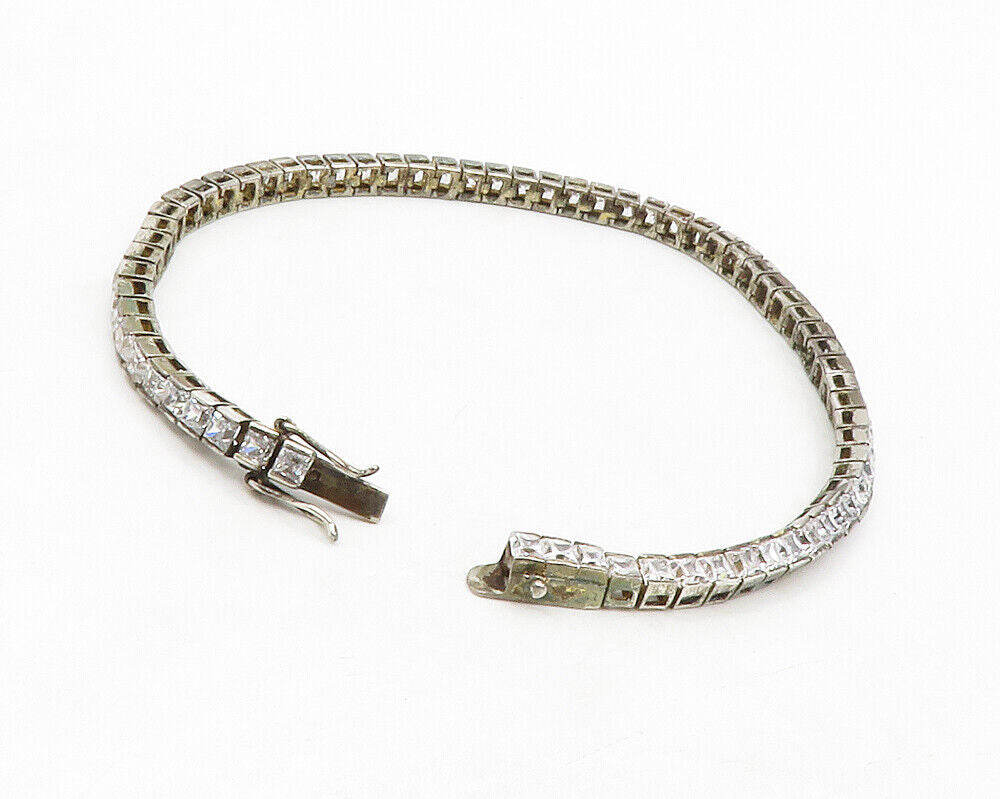 925 Sterling Silver  Vintage Cubic Zirconia Box Link Chain Bracelet  BT5107