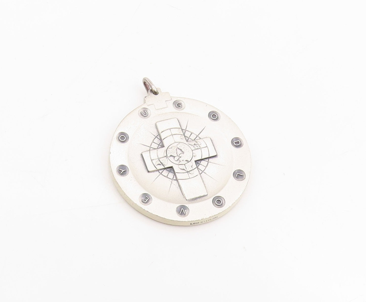925 Sterling Silver Vintage Pendant God Love You Mother Mary Medallion  PT25705