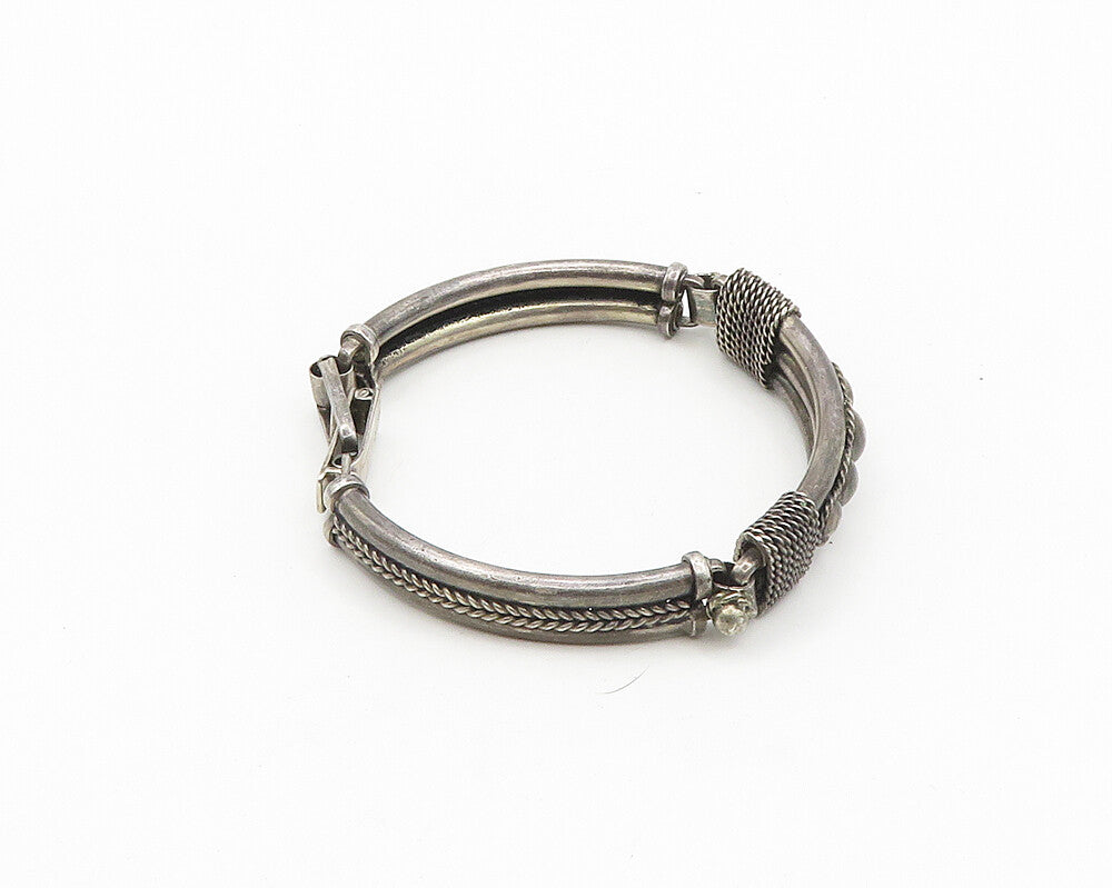 BALI 925 Silver  Vintage Dark Tone Wheat Detail Bar Chain Bracelet  BT7505