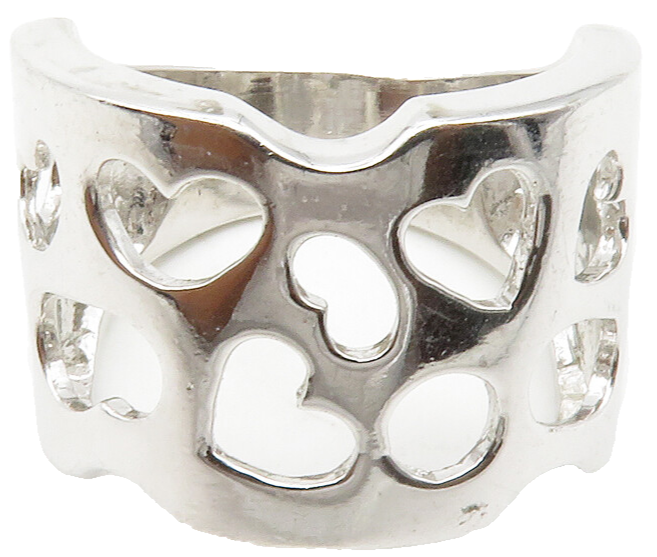 925 Sterling Silver  Shiny Love Heart Cutout Wide Band Ring Sz 9  RG13710