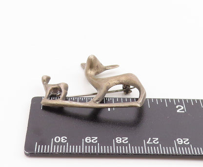 925 Sterling Silver Vintage Brooch Pin Minimalist Deer & Fawn Cutout  BP12461
