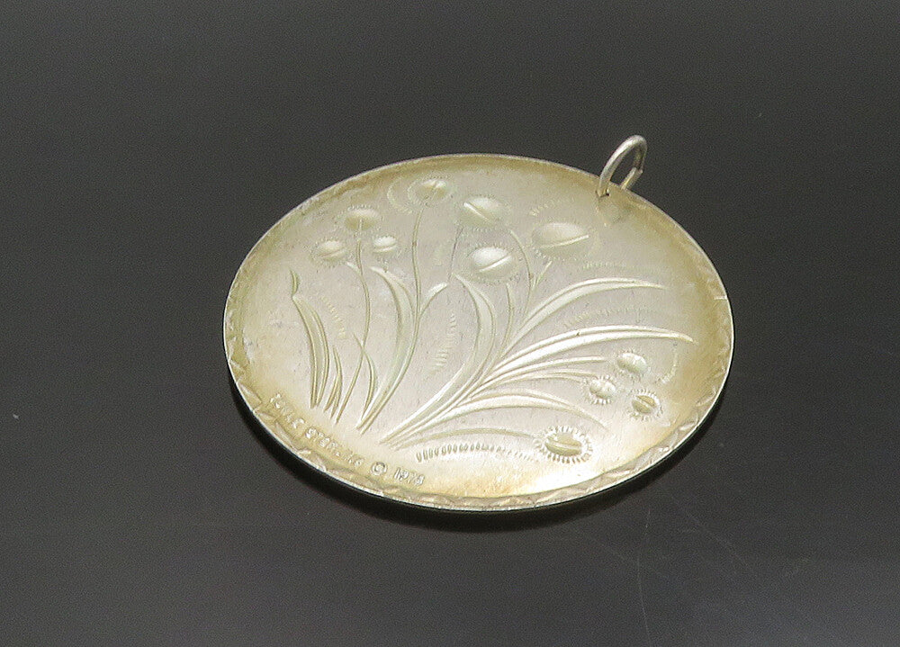 TOWLE 925 Sterling Silver  Vintage Shiny Floral Patterned Pendant  PT18931