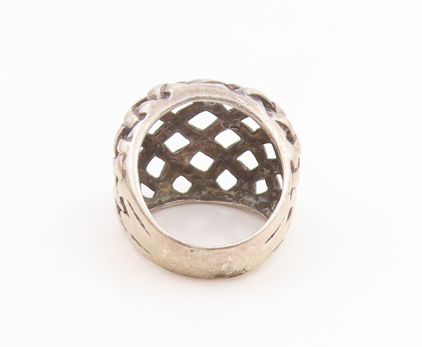 925 Sterling Silver Vintage Ring Modernist Basketweave Band  Sz 4.5  RG35601