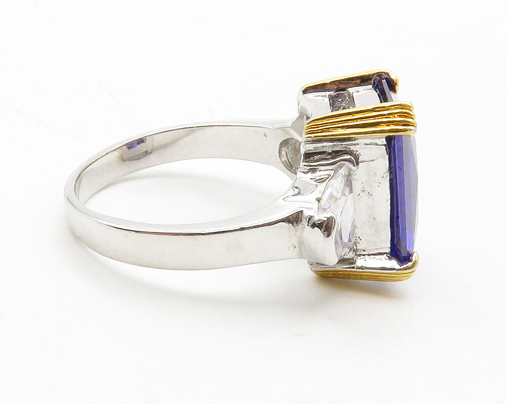 925 Sterling Silver  Amethyst & Cubic Zirconia Cocktail Ring Sz 9  RG13775