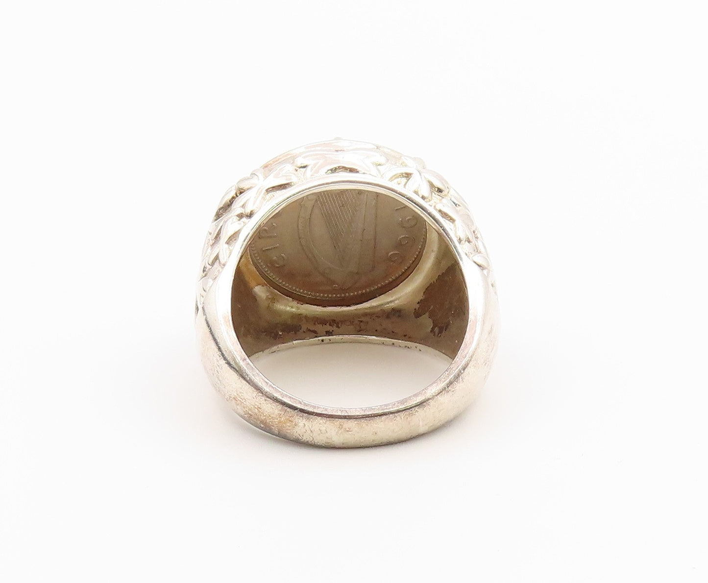 925 Sterling Silver Vintage Ring IRELAND 1966 Eire Hare Coin  Sz 10  RG36469