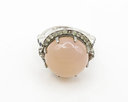 MLD 925 Silver  Cabochon Rose Quartz & Blue Topaz Cocktail Ring Sz 6  RG18247