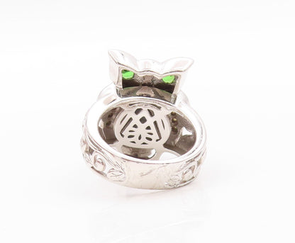 925 Sterling Silver Vintage Ring Drusy Quartz & CZ Eyed Owl  Sz 5.5  RG32621