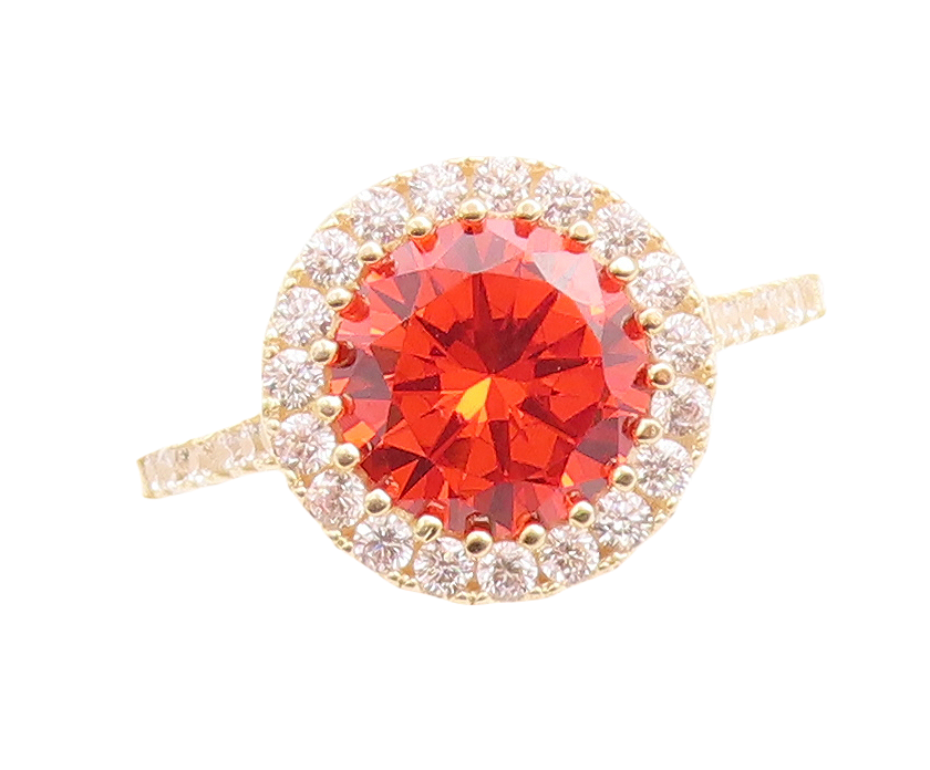 925 Sterling Silver Vintage Ring Gold Plated Red Halo White CZ  Sz 7.5  RG30090