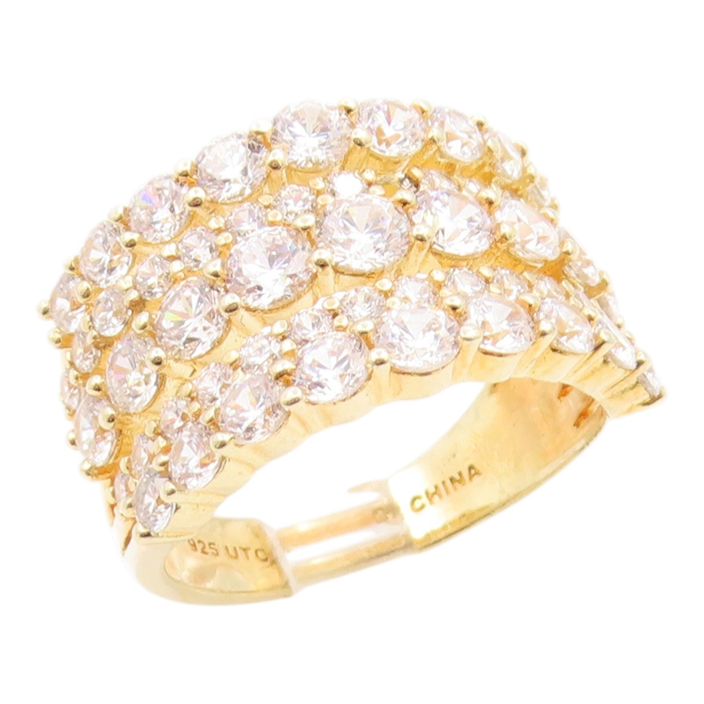 925 Sterling Silver Vintage Ring Gold Plated CZ Multi Row Band  Sz 10.5  RG35888