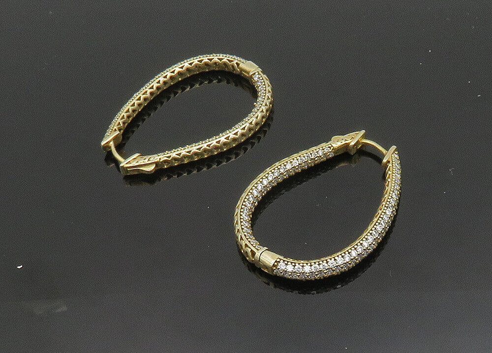925 Sterling Silver  Vintage Cubic Zirconia U Shape Hoop Earrings  EG9858
