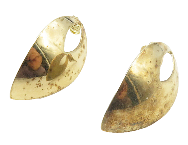 925 Sterling Silver  Vintage Shiny Gold Plated Curved Drop Earrings  EG5160