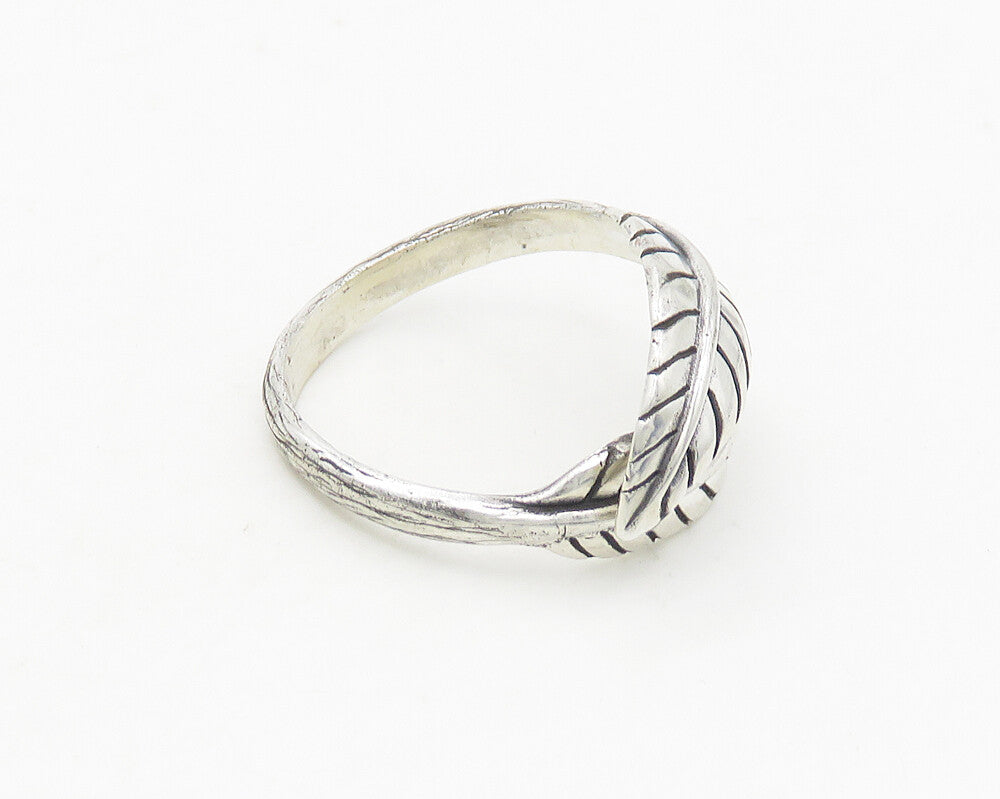 925 Sterling Silver  Vintage Shiny Floral Leaf Bypass Band Ring Sz 7  RG18732