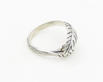 925 Sterling Silver  Vintage Shiny Floral Leaf Bypass Band Ring Sz 7  RG18732