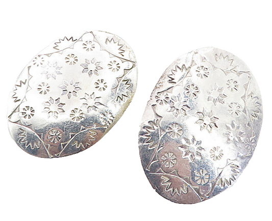 MEXICO 925 Sterling Silver  Vintage Floral Pattern Non Pierce Earrings  EG4241