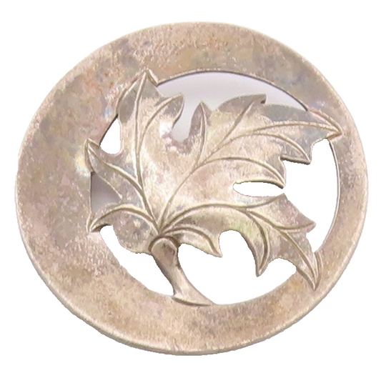 925 Sterling Silver  Vintage Dark Tone Autumn Leaf Round Brooch Pin  BP3240