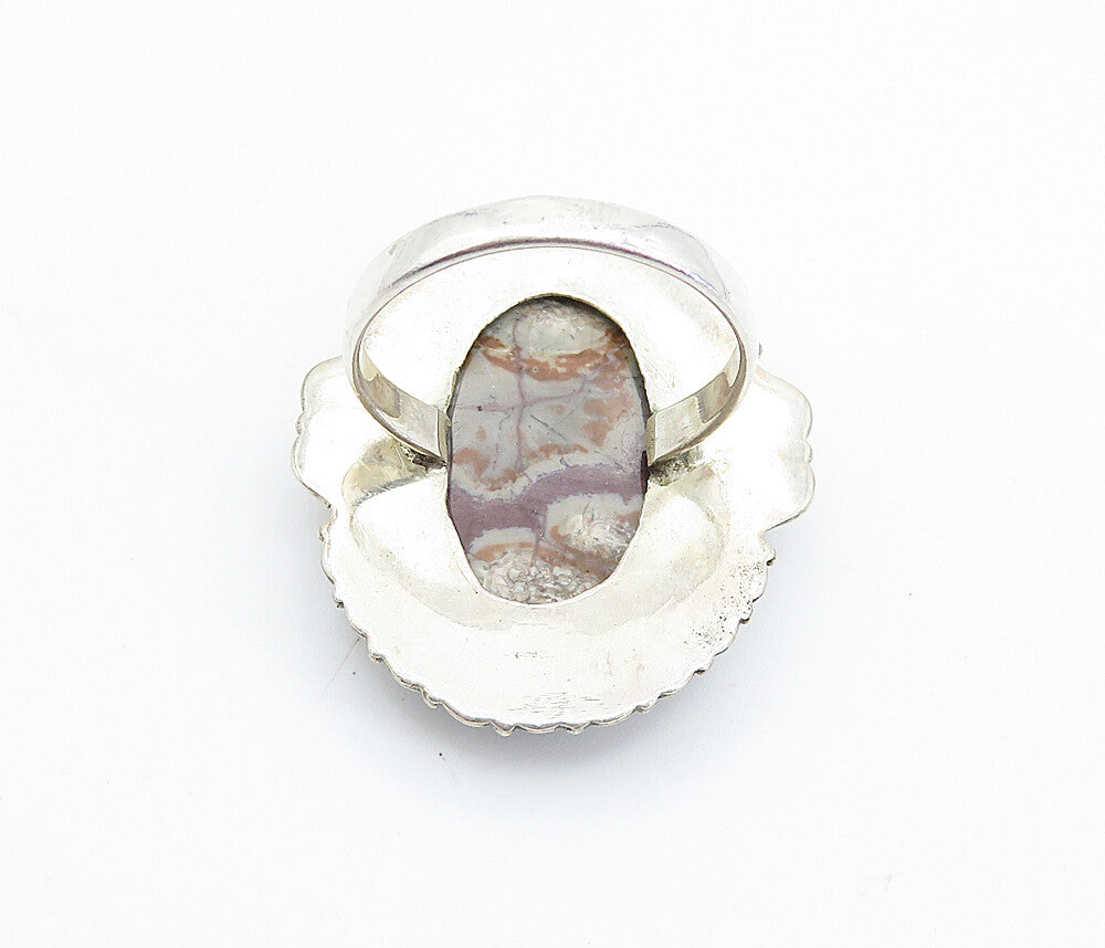 925 Sterling Silver Cabochon Cut Multi Color Jasper Cocktail Ring Sz 8 RG8212