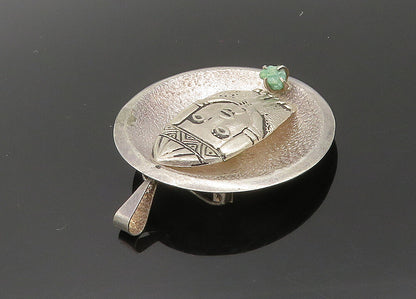 925 Sterling Silver  Vintage Turquoise Traditional Statue Brooch Pin  BP8625