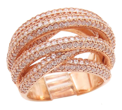 925 Sterling Silver Vintage Ring Gold Plated CZ Crossover Band  Sz 7.5  RG35693