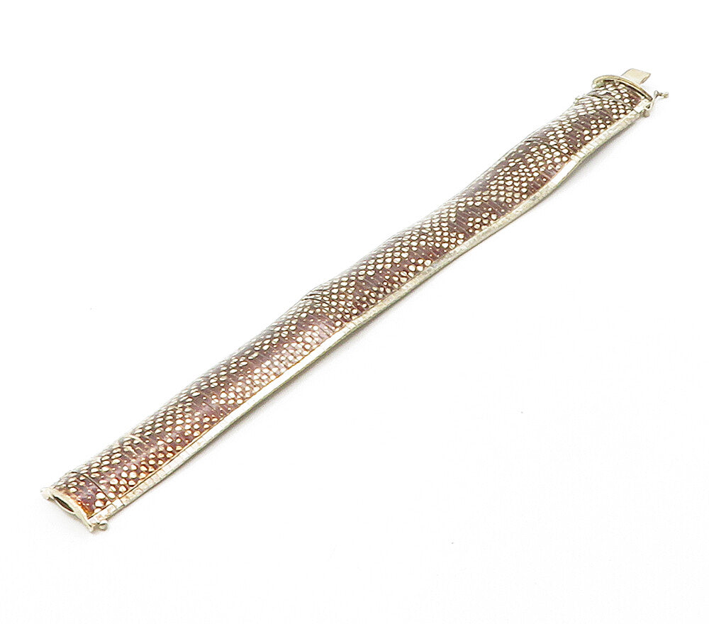 925 Sterling Silver  Vintage Enamel Coated Design Panel Chain Bracelet  BT6260