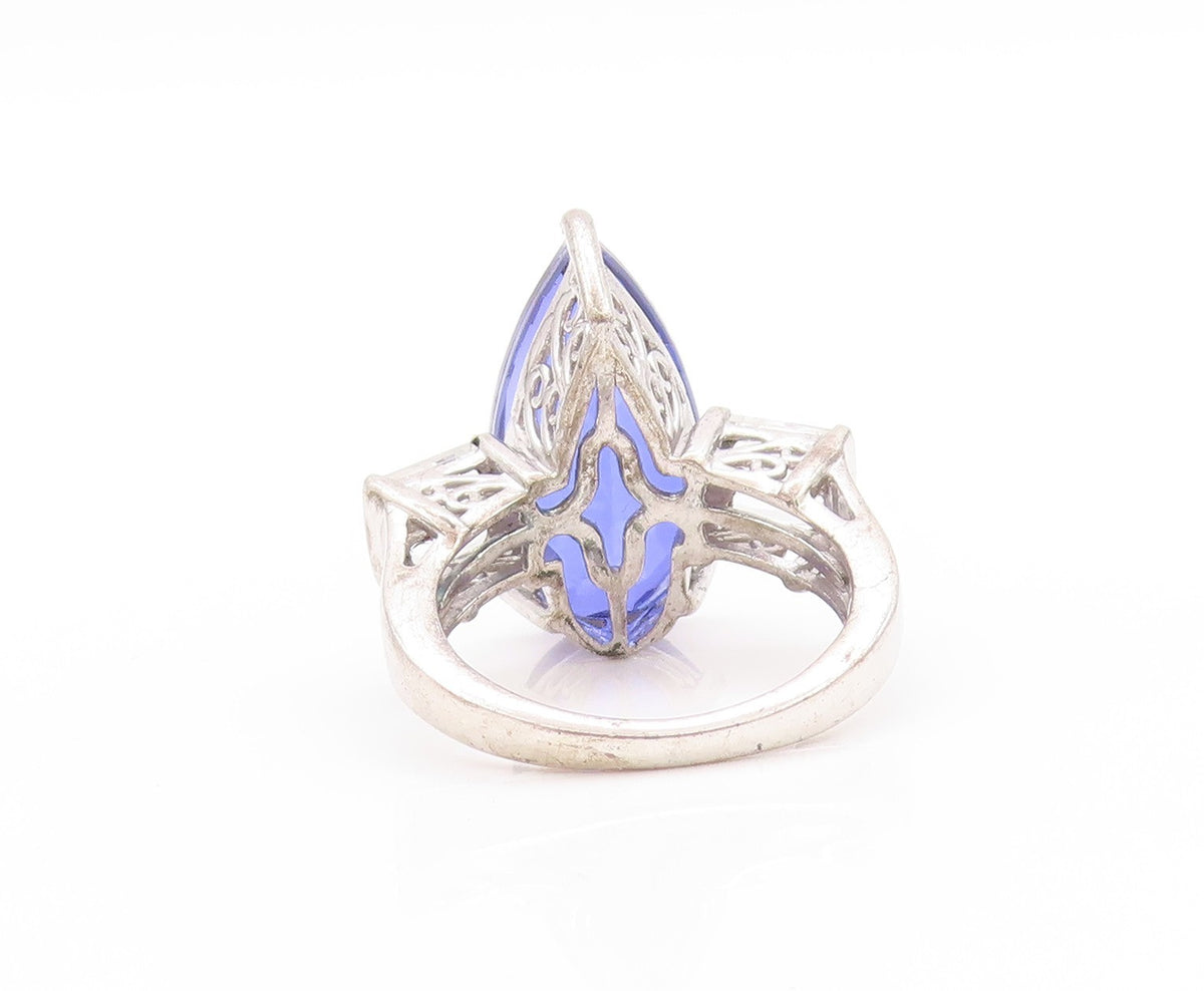 925 Sterling Silver Vintage Ring Drop Cut Blue & White CZ  Sz 6  RG32926