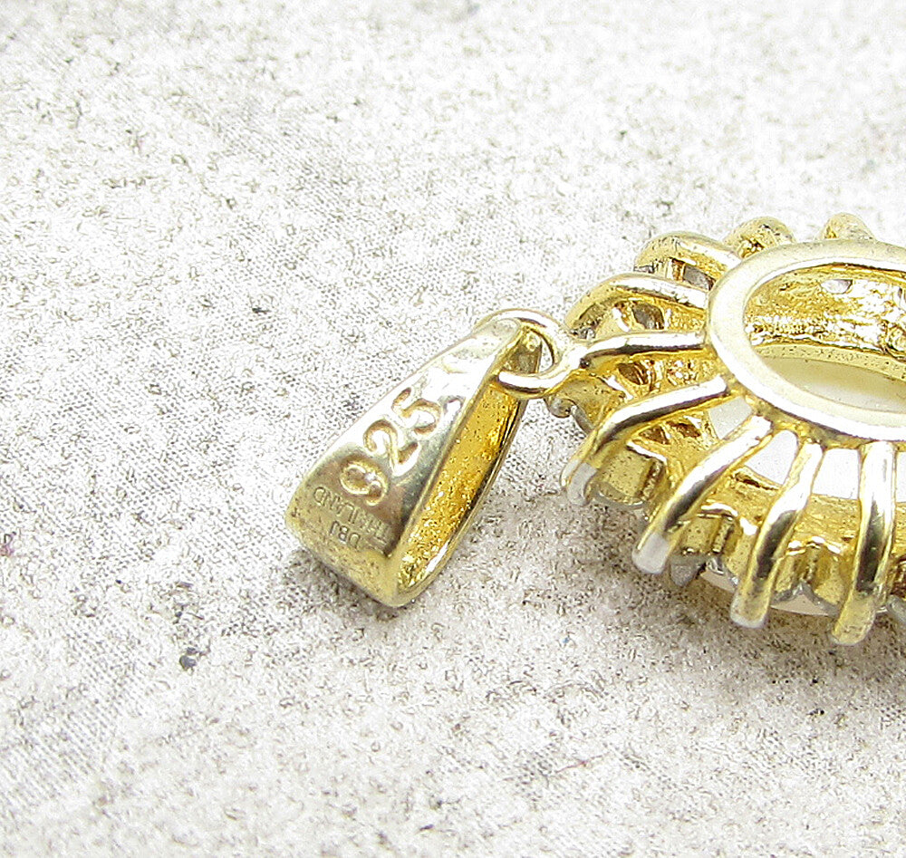 Gold Over 925 Sterling Silver Fire Opal & White Topaz Drop Pendant PT1133