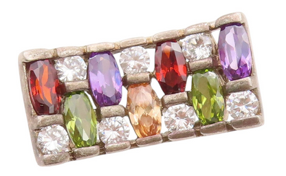925 Sterling Silver Vintage Ring Amethyst Garnet Peridot CZ Inlay Sz 6.5 RG32628