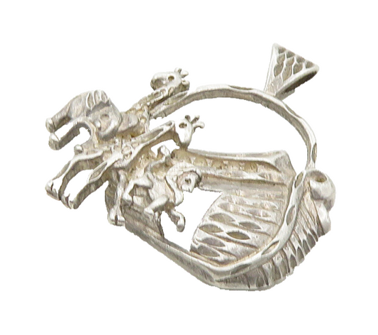 925 Sterling Silver  Vintage Diamond Cut Noah's Arc Theme Pendant  PT15115