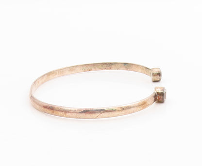 925 Sterling Silver Vintage Bracelet Round Topaz Minimalist Open Cuff  BT11553