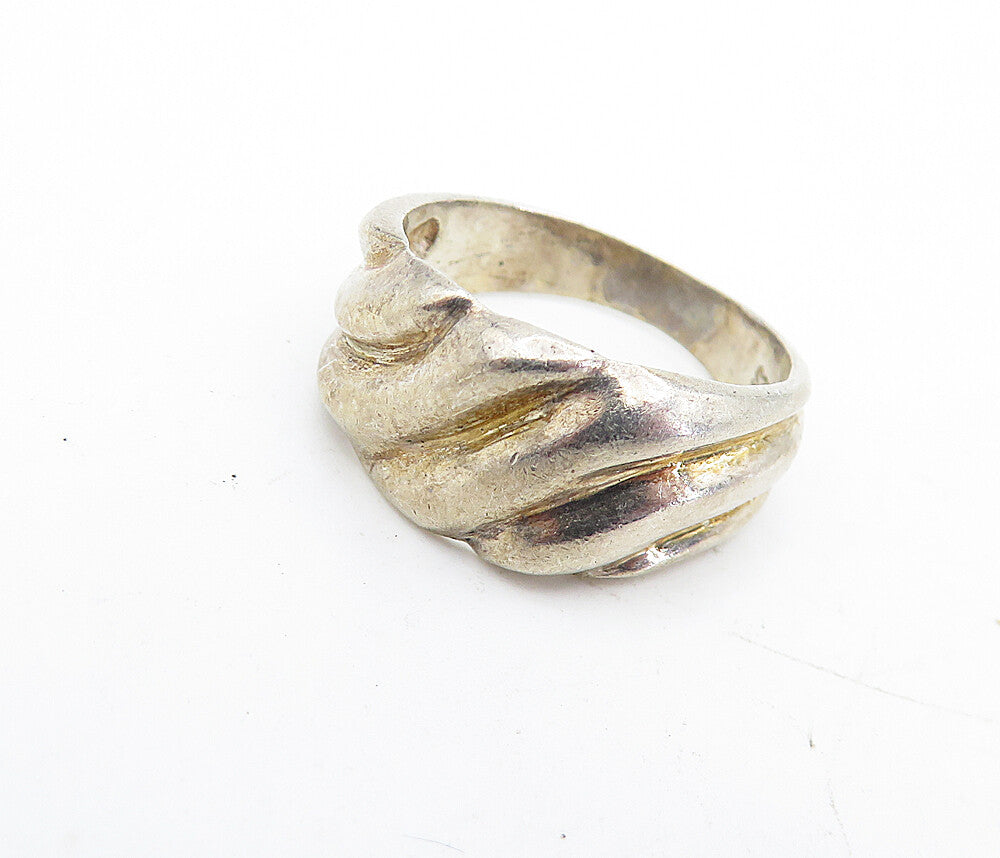 925 Sterling Silver  Vintage Shiny Fluted Detail Petite Band Ring Sz 6  RG5354