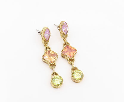 925 Sterling Silver Vintage Earrings Gold Plated Multi Gemstone Dangles  EG13797